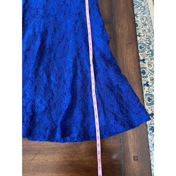 Lauren Ralph Lauren Evening Blue Lace Lined Mini Dress Date Fit Flair Open Back - Picture 9 of 13